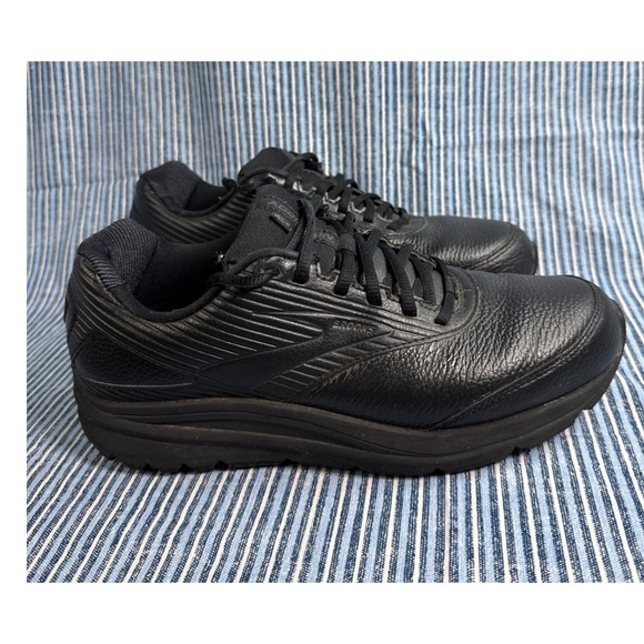 Brooks Addiction Walker 2 Walking Shoes Leather All Black Men Size 9 Hospitality - Picture 1 of 11